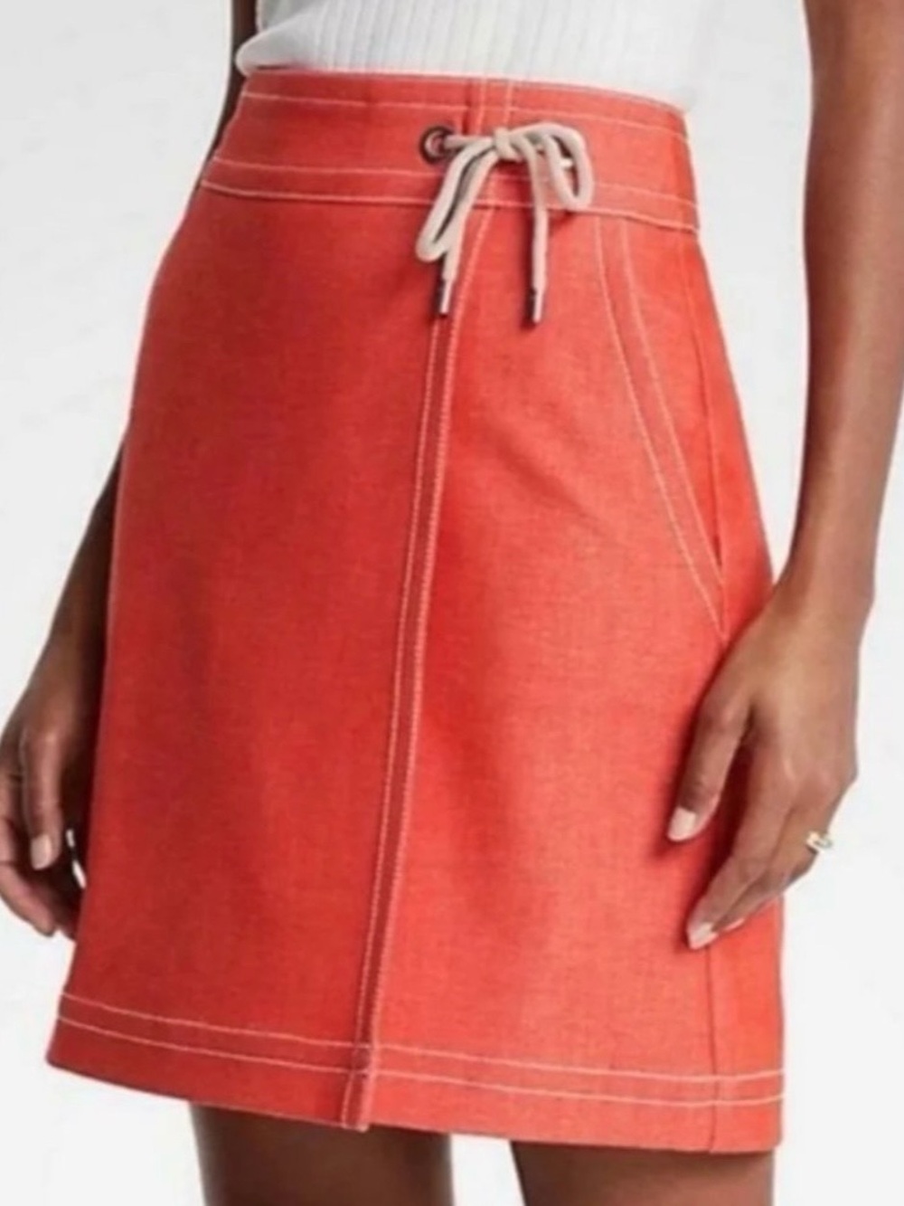 J.Crew Bright Coral Drawstring Mini Skirt Contrast Stitch Casual Summer 0P
